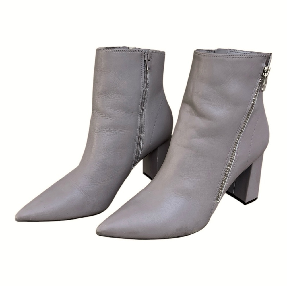 Marc Fisher Gray Leather Asymmetrical Ankle design Booties. SZ 11 M. - Picture 2 of 9